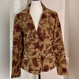 Havana Jack’s Cafe Tapestry Blazer Size 8 Rust Brown Tan 60/40 Cotton/Poly